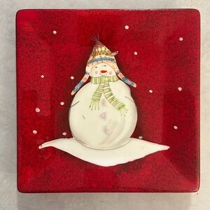 NWOT ONEIDA  SNOWMATES  10” Square Red Snowman Plate by Debbie Taylor-Kerman